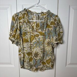 Rose & Olive Green and Brown Floral Blouse